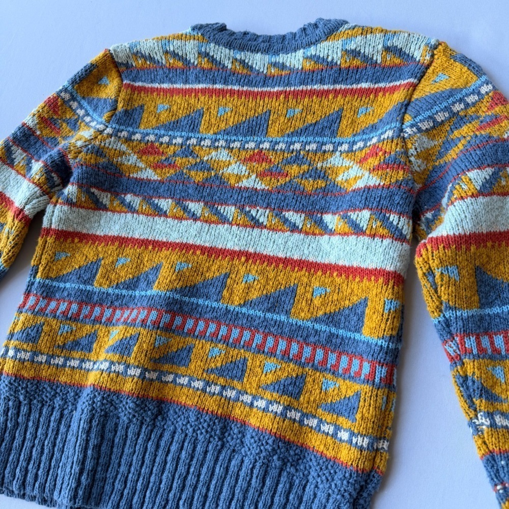 LL Bean Sweater Womens‎ XS Blue Yellow Cotton Fair Isle Southwestern Boho - Picture 9 of 11